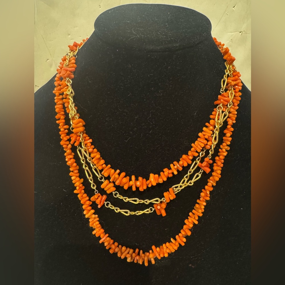Elegant Coral and gold Beaded 4 chain Necklace